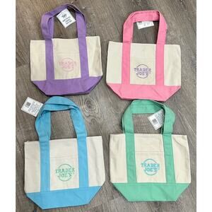 Trader Joe's Pastel Mini Canvas Tote Bags 2025 LIMITED EDITION NWT LOT OF 4